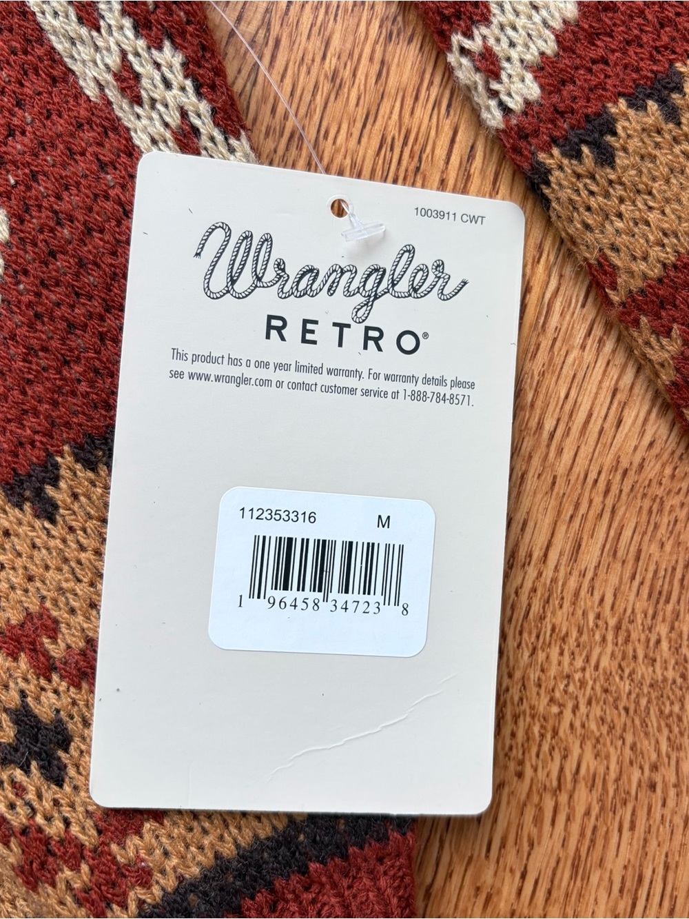 NWT Wrangler Retro Women's Horseshoe Southwestern Aztec Knit Sweater Medium Rust - Picture 6 of 13